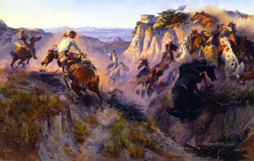 Indiana Cowboy Painting - wild horse hunters no 2 1913 Charles Marion Russell Indiana cowboy